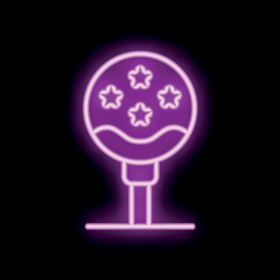 Neon sign showing round illuminated billboard with stars on a stick vector