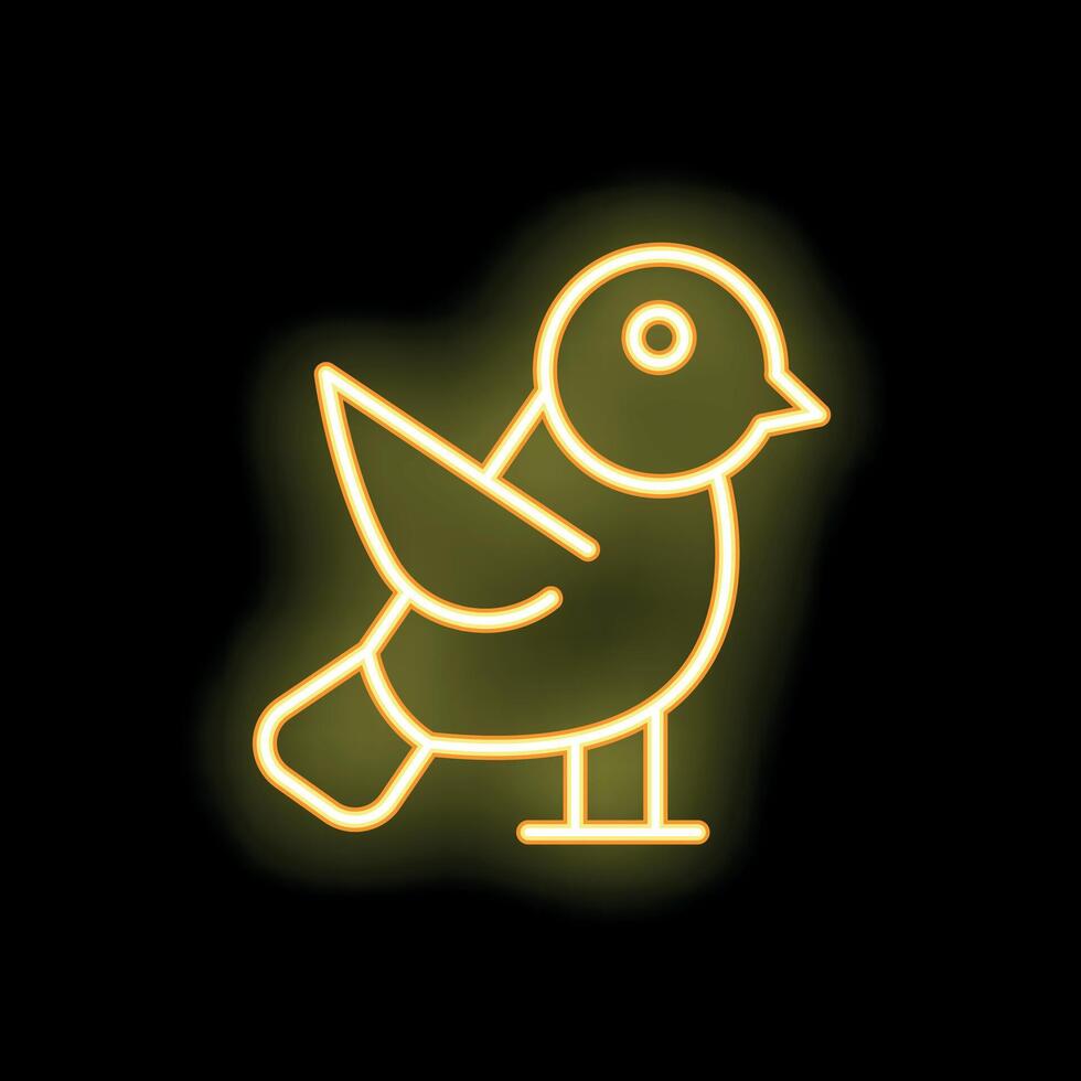 Neon yellow bird icon lighting up the dark background vector