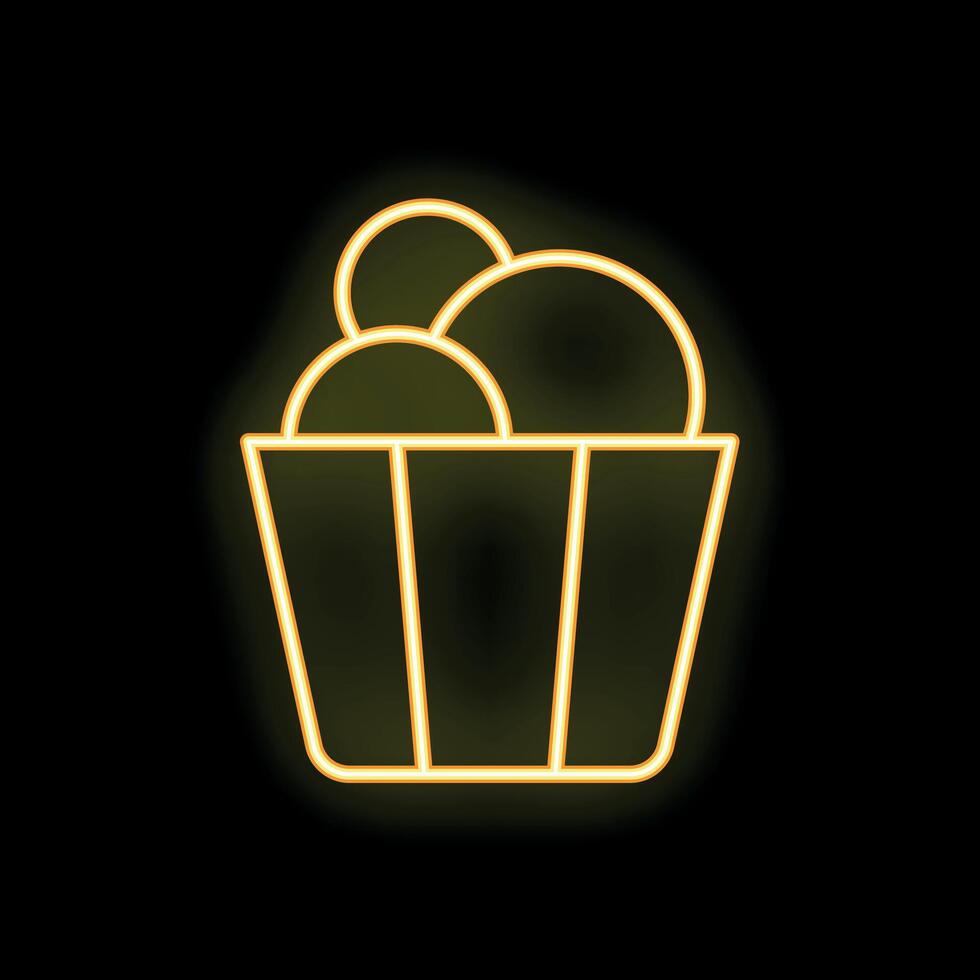 Neon sign of popcorn bucket shining on black background vector