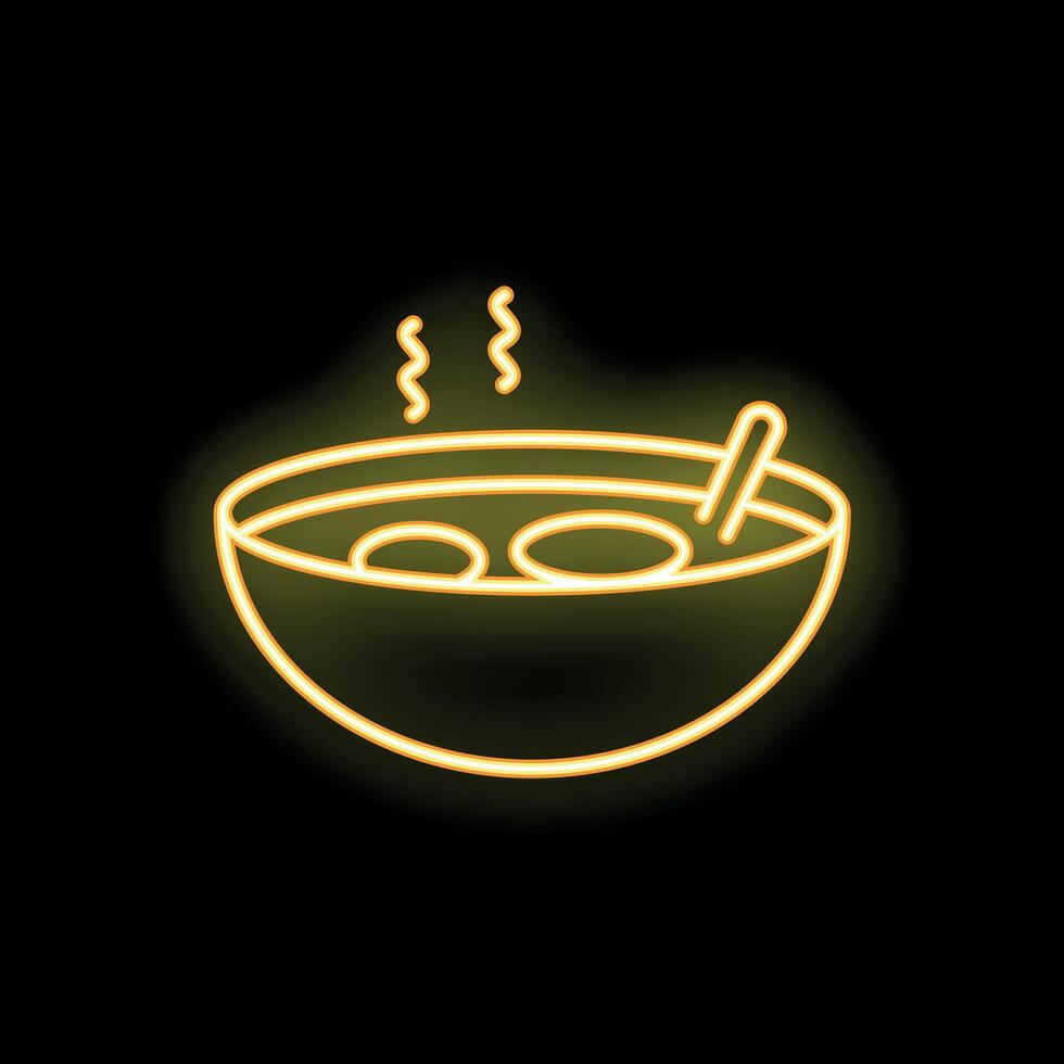 Neon sign of steaming hot bowl of soup with spoon vector