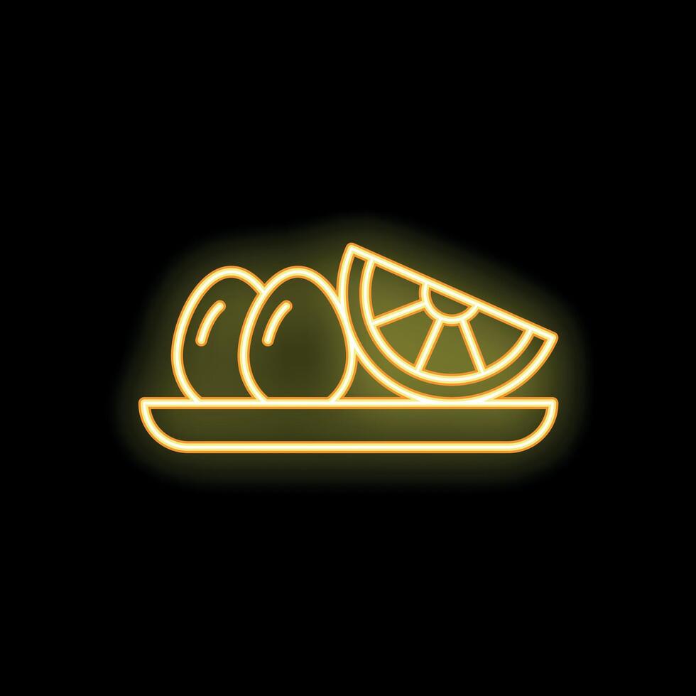 Neon sign showing eggs and orange slice on plate for breakfast vector