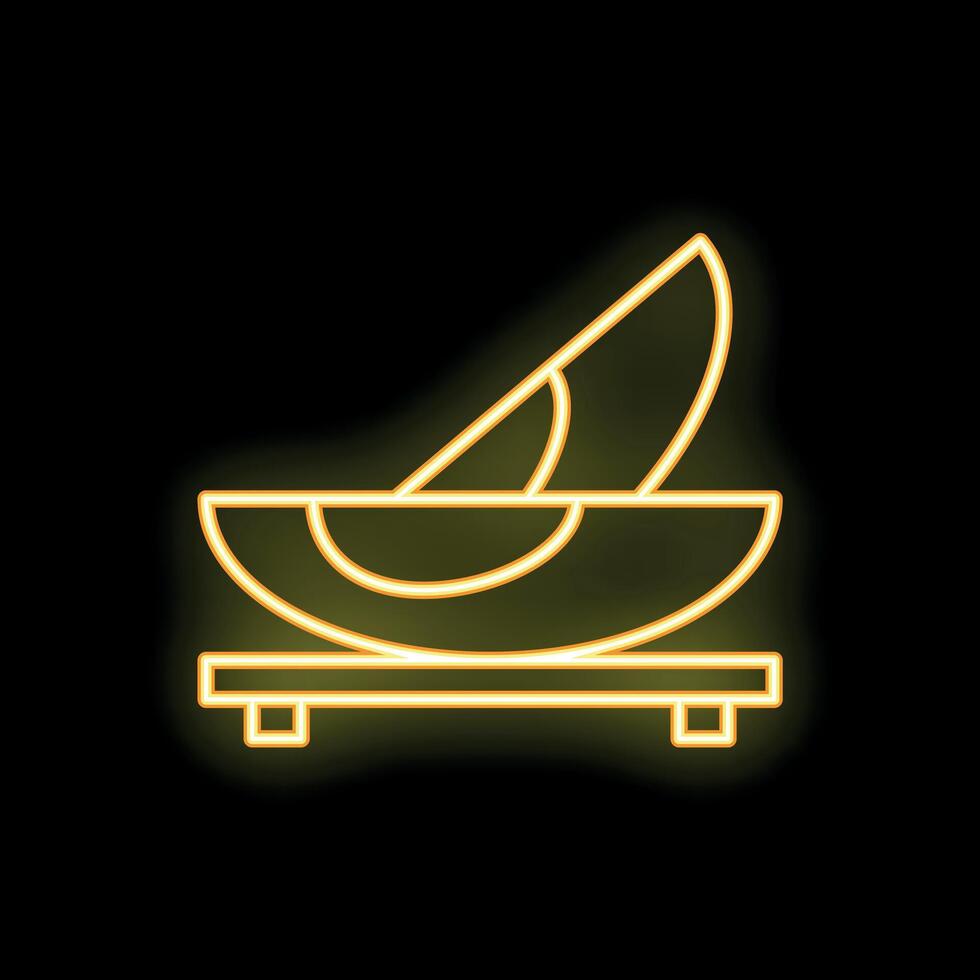 Neon sign showing sliced avocado in bowl on black background vector