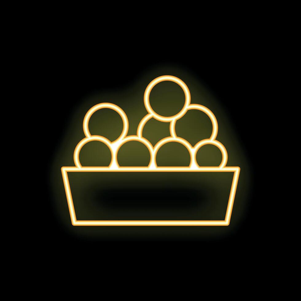 Neon yellow round objects piled up inside container vector