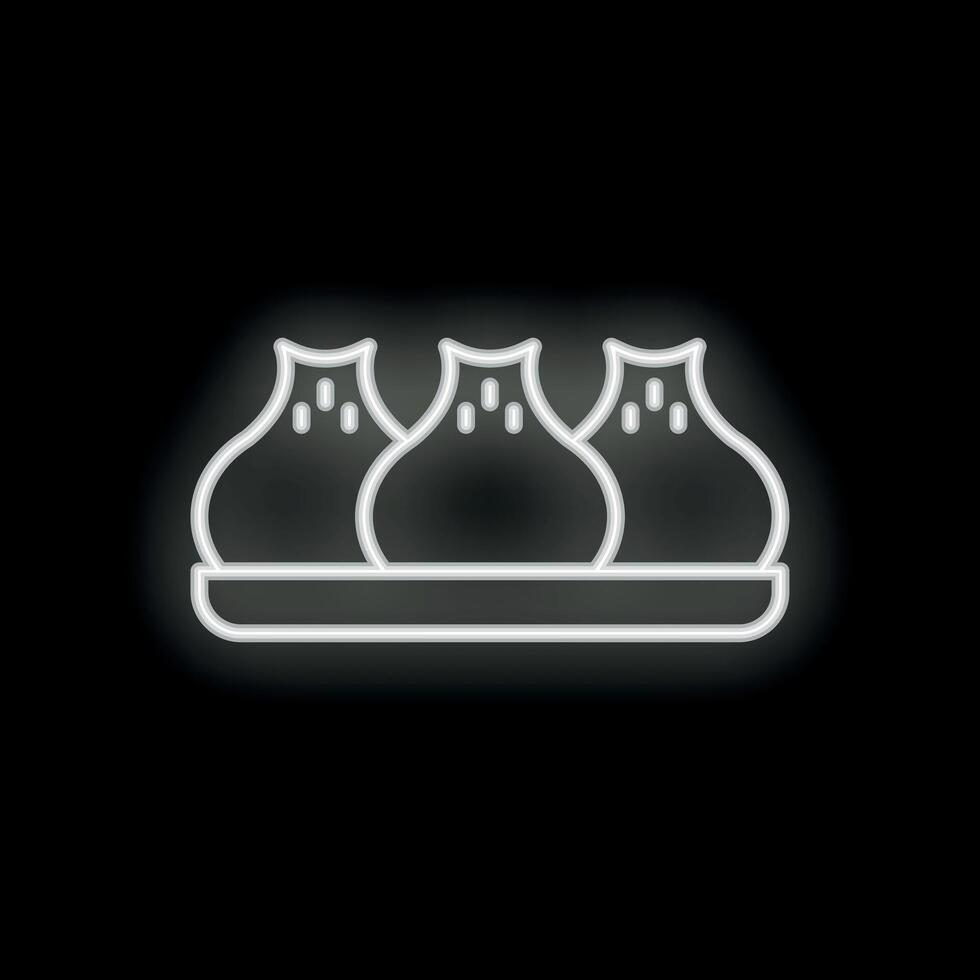 Neon sign showing three khinkali dumplings on a plate vector