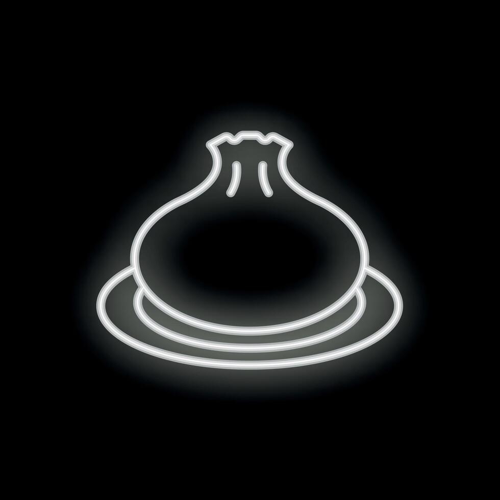 White neon icon of a soup dumpling, glowing on a black background vector