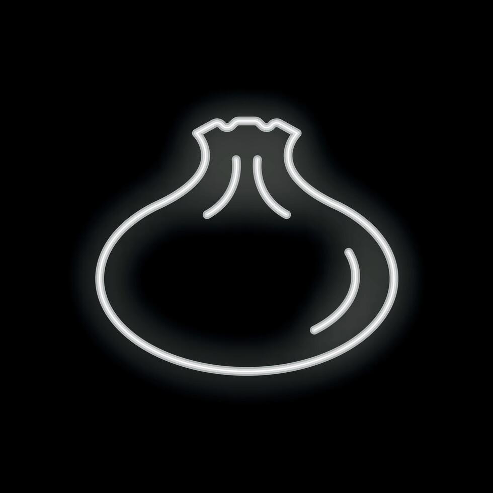 White neon sign showing a delicious bao bun on black background vector