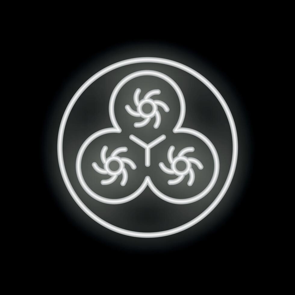 Neon sign of a triple spiral symbol glowing on a black background vector