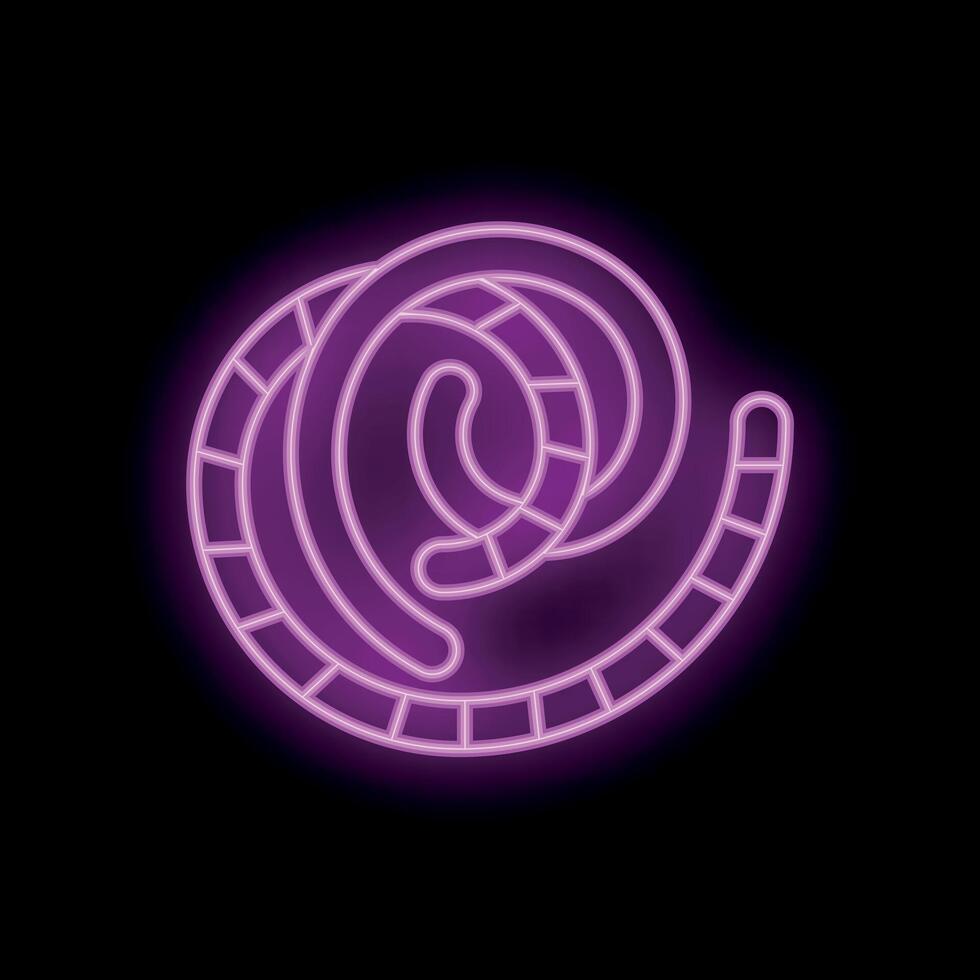 Neon purple worm is glowing on a black background vector