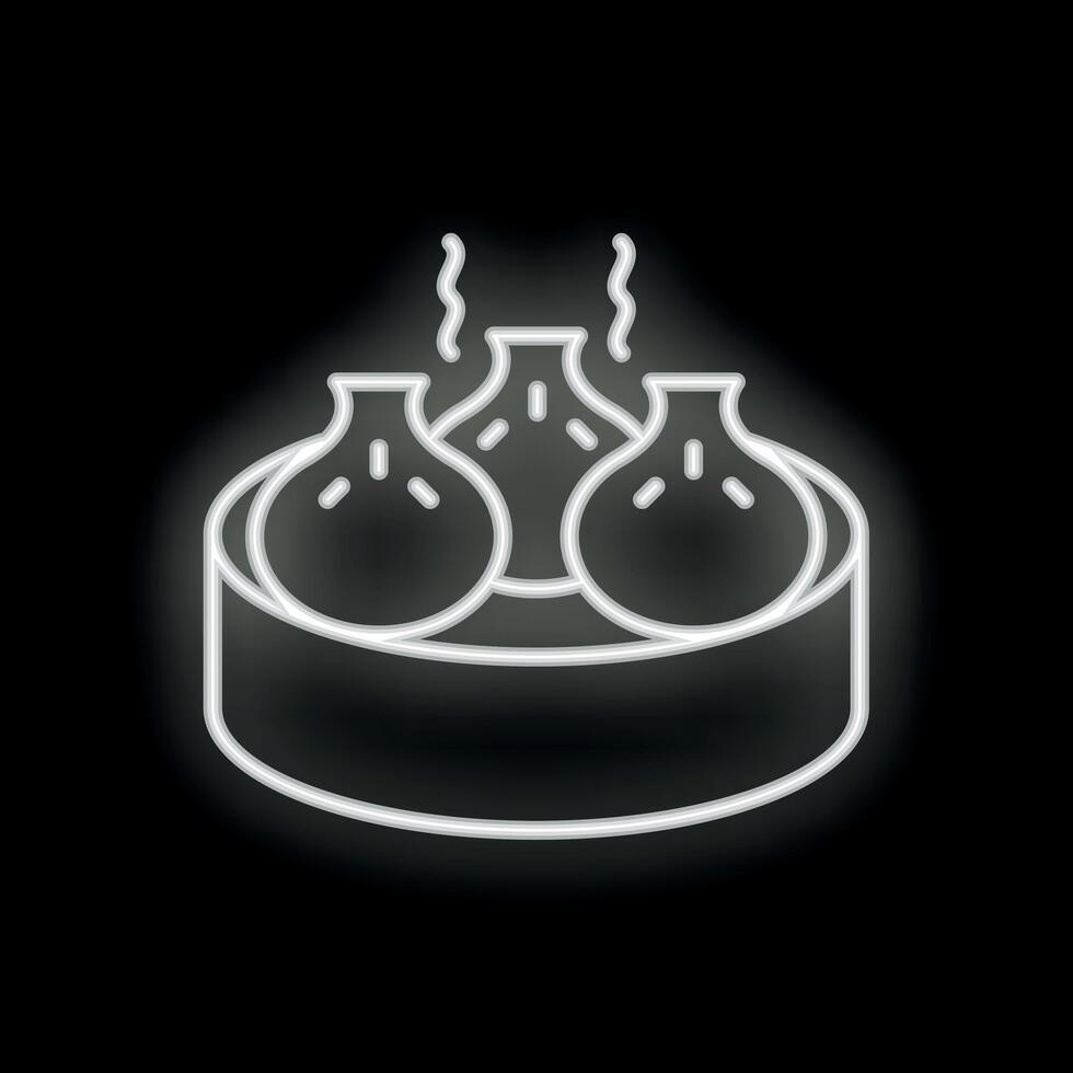 Steaming basket full of delicious dim sum buns glowing neon style vector