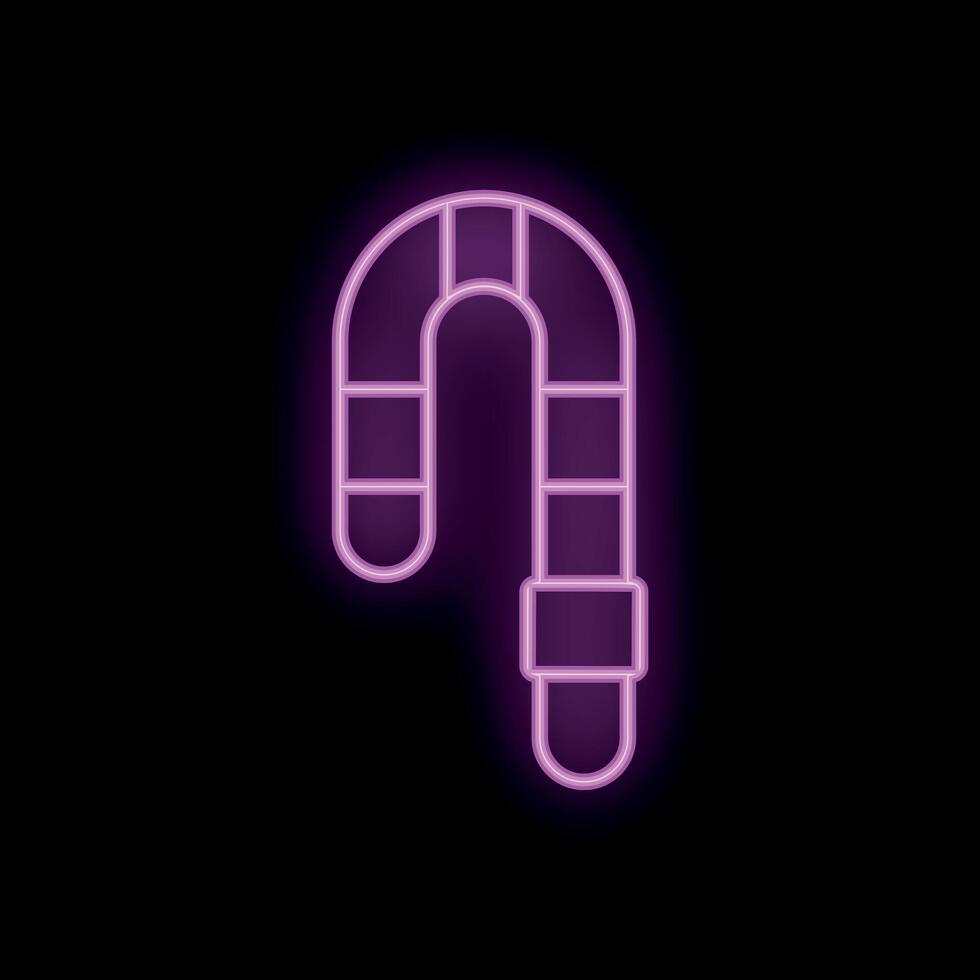 Purple neon sign showing christmas candy cane symbol on black background vector