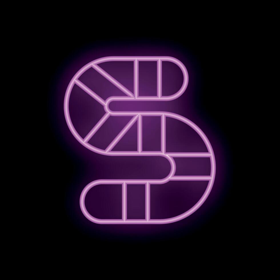 Glowing purple neon letter s on black background vector