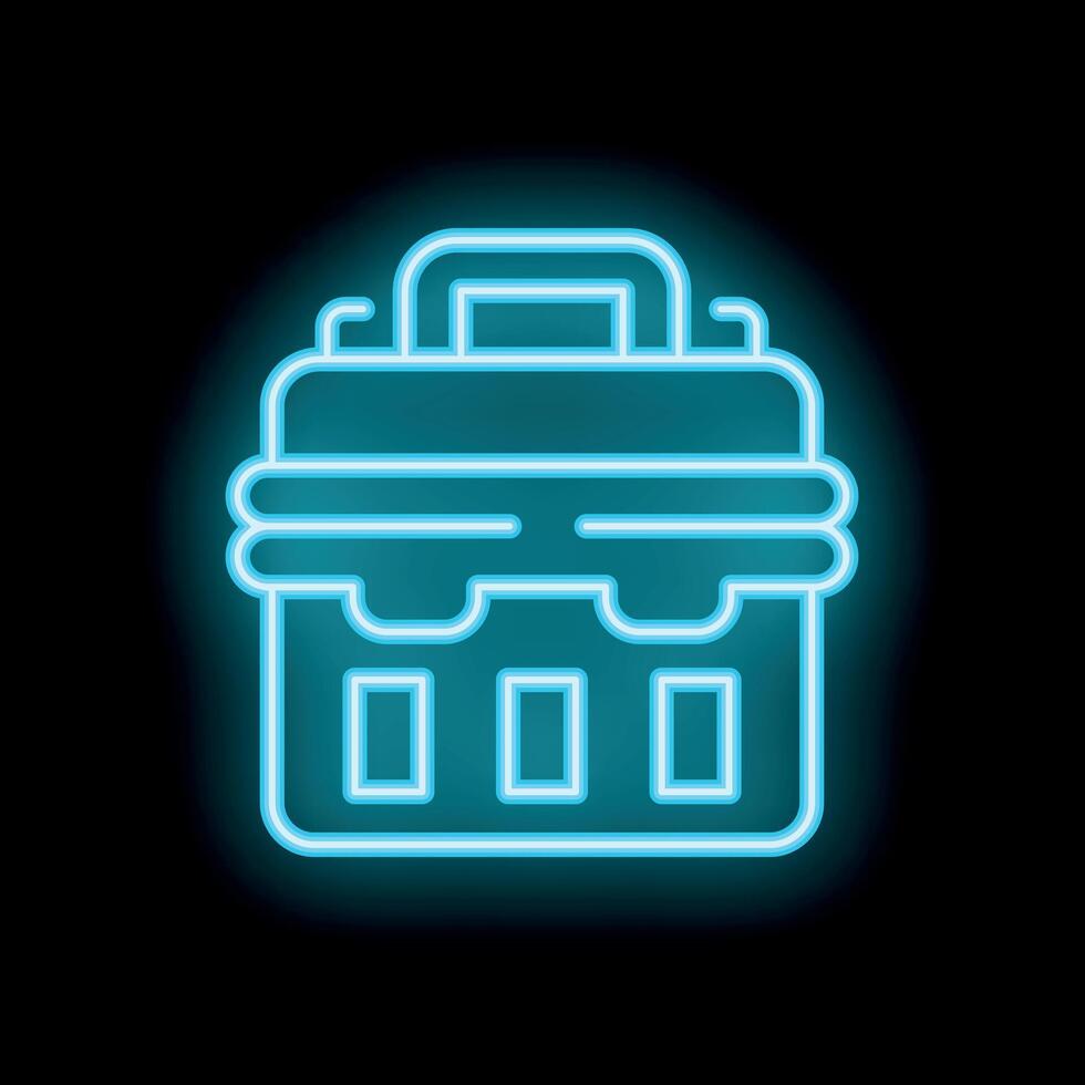 Glowing neon icon of a toolbox for repairing and maintaining on black background vector