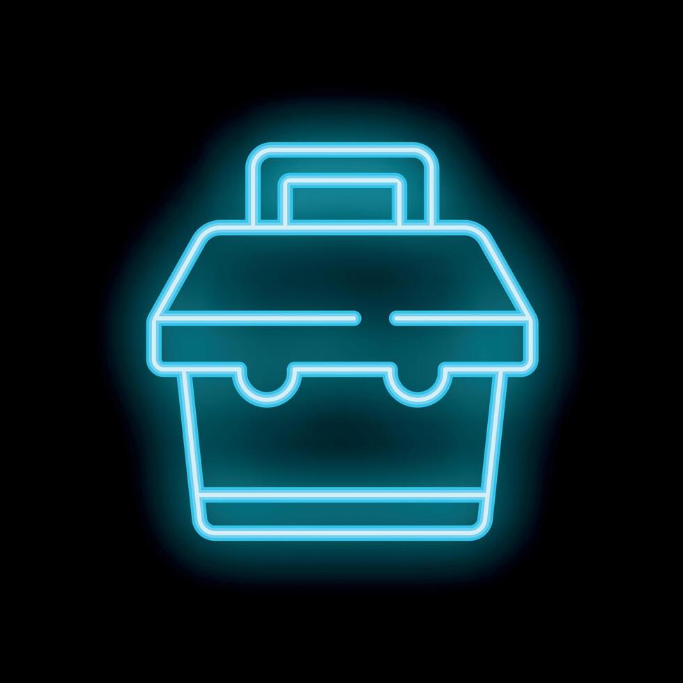 Blue neon lunch box glowing on black background vector