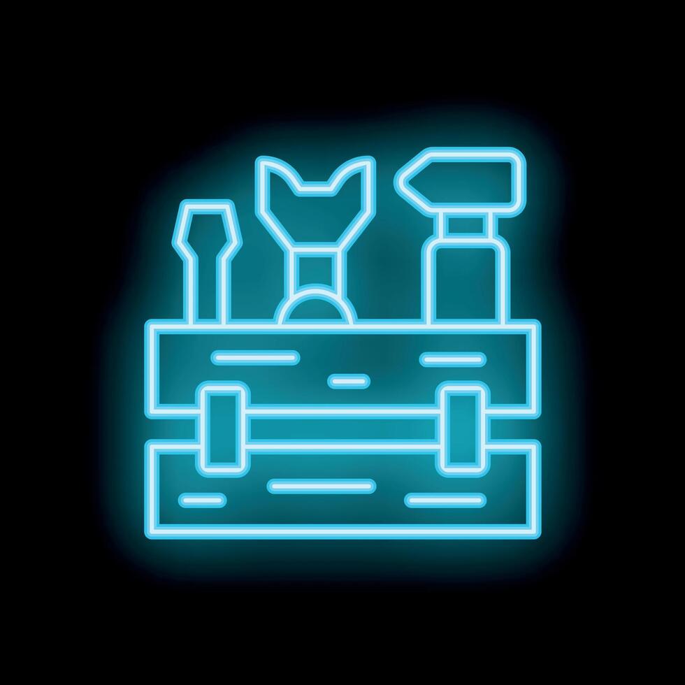 Neon toolbox icon glowing against a dark background vector