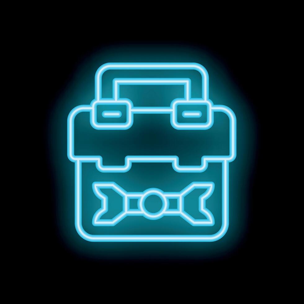 Neon lunchbox icon glowing on dark background vector