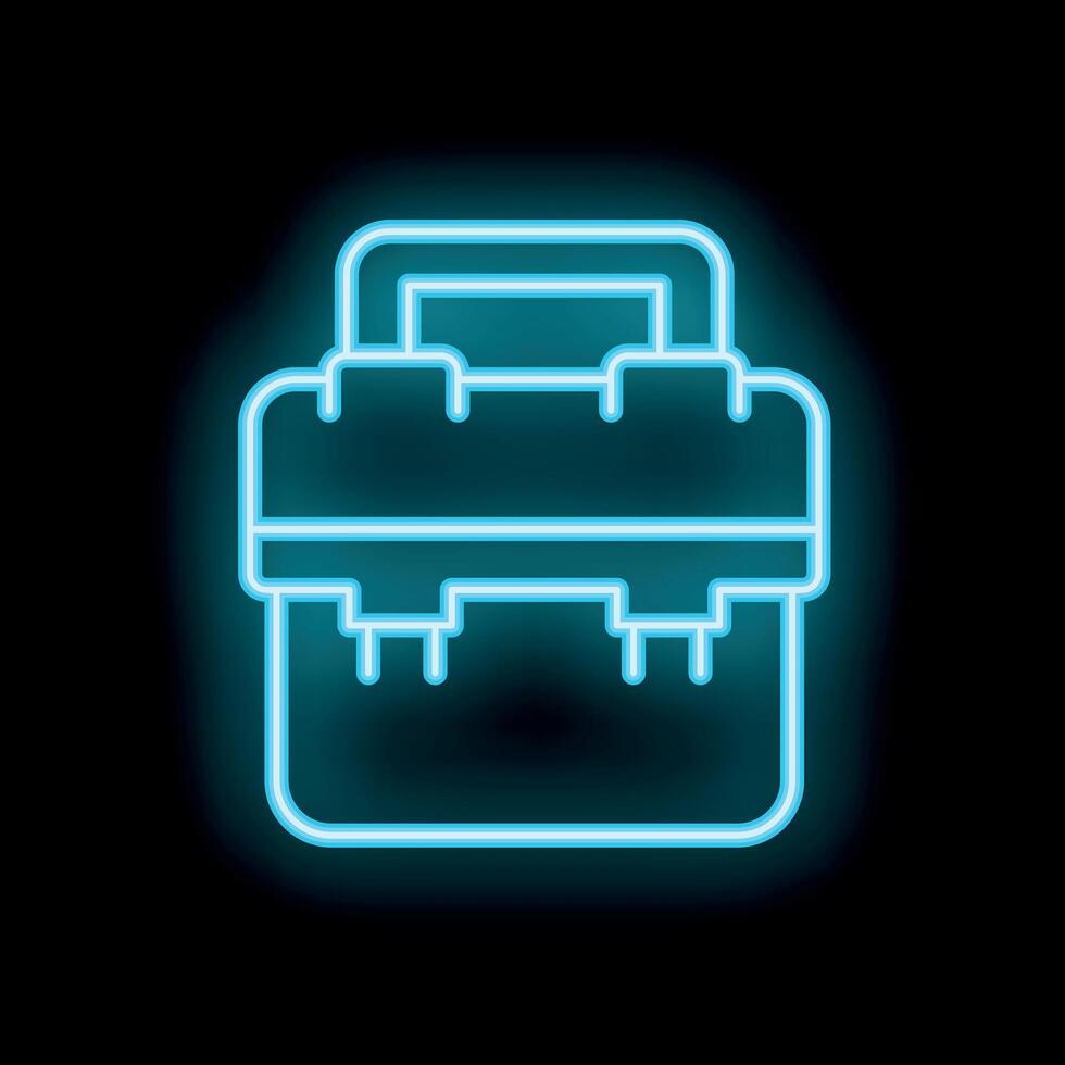 Neon toolbox icon glowing against a black background vector