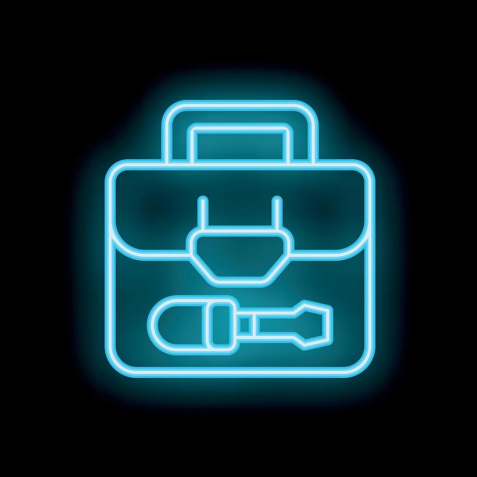 Neon toolbox icon glowing against a dark background vector