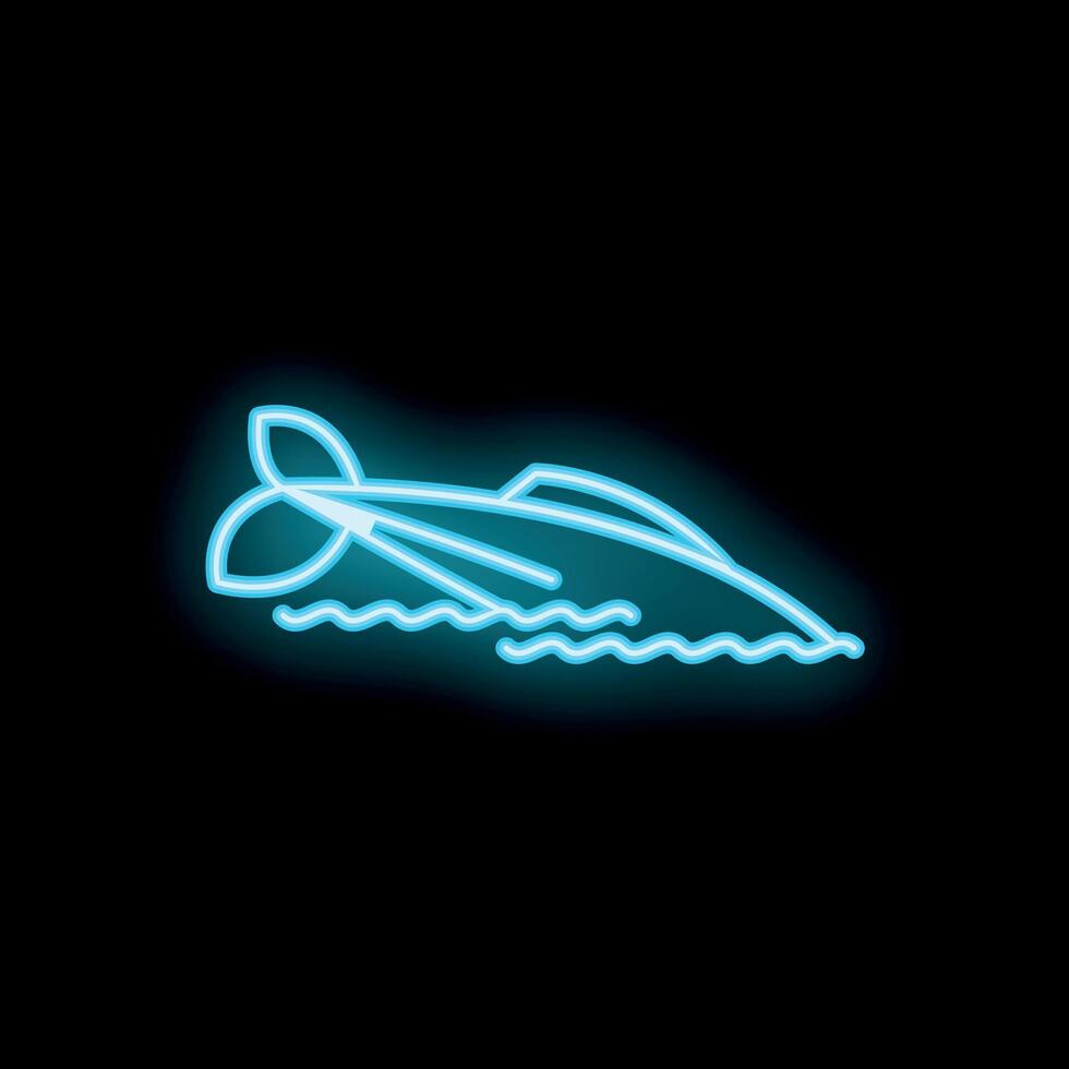 Blue neon sign of a speedboat sailing on waves vector