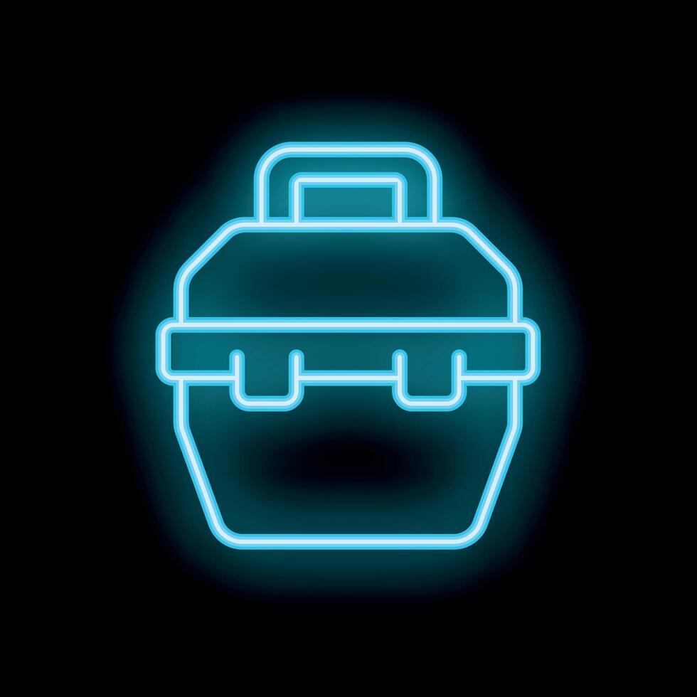 Neon toolbox icon glowing against a black background vector