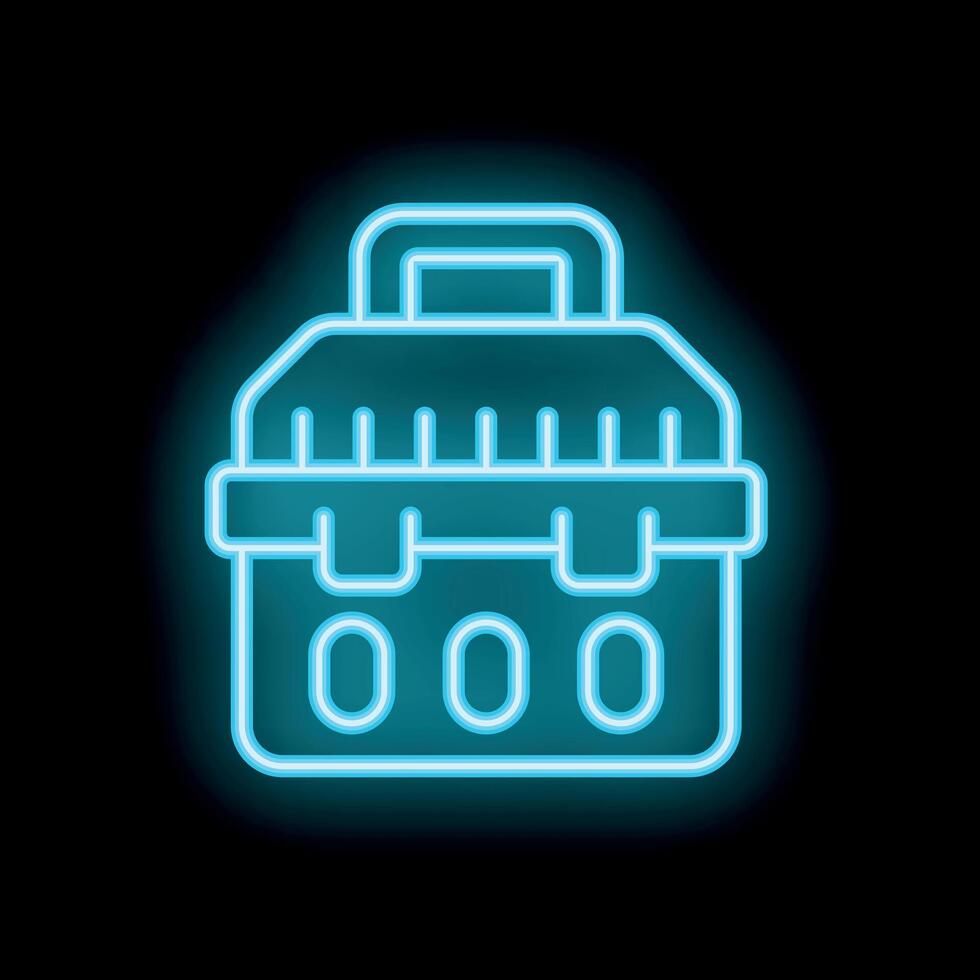 Glowing neon icon of a toolbox for repairing and maintaining vector