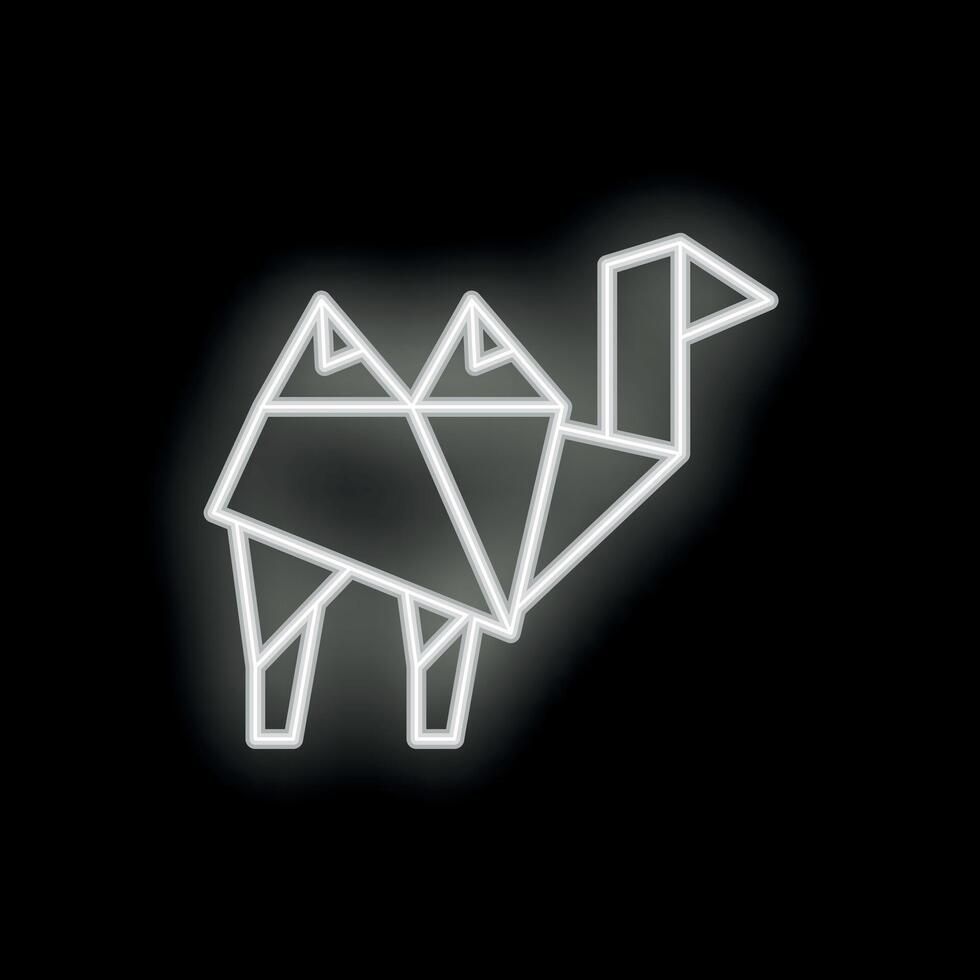 Neon origami camel shining on black background vector