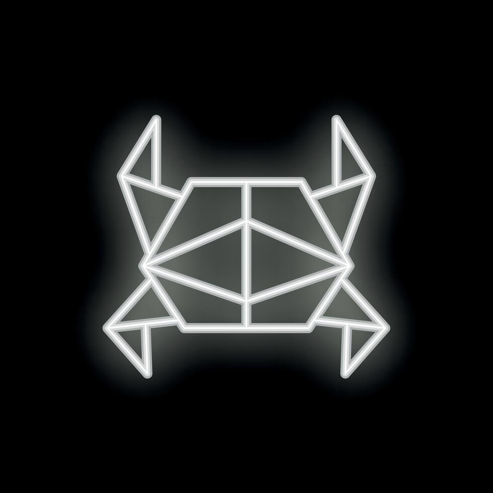 White neon geometric crab shining on black background vector