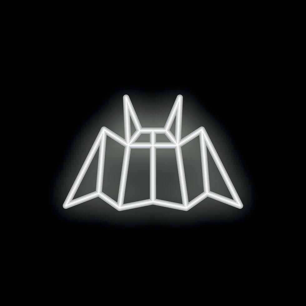 White neon sign shaped like origami bat on black background vector