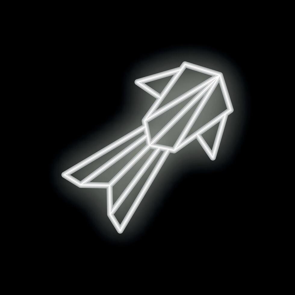 Neon origami rocket ship flying through space vector
