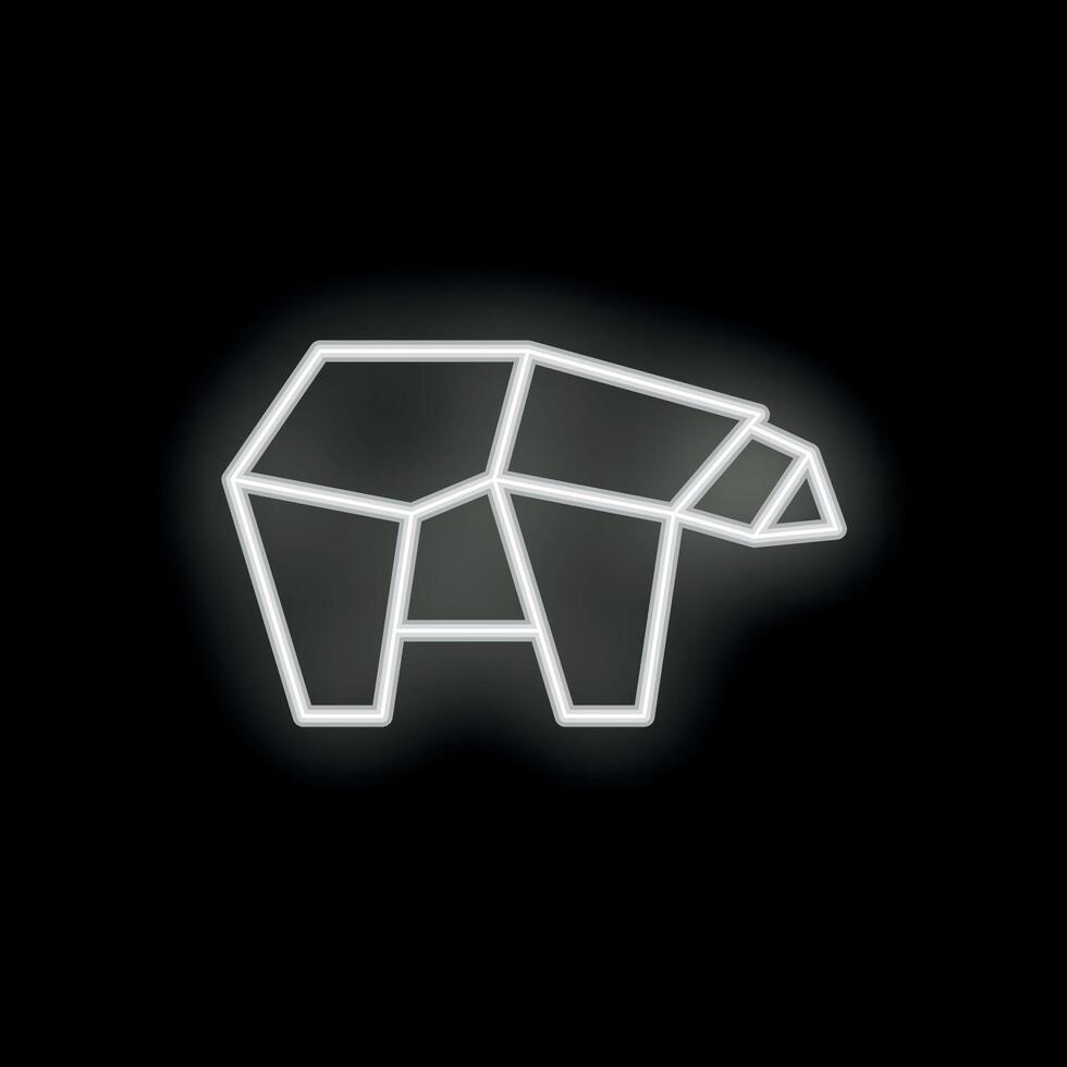 Neon sign representing a geometric polar bear on black background vector