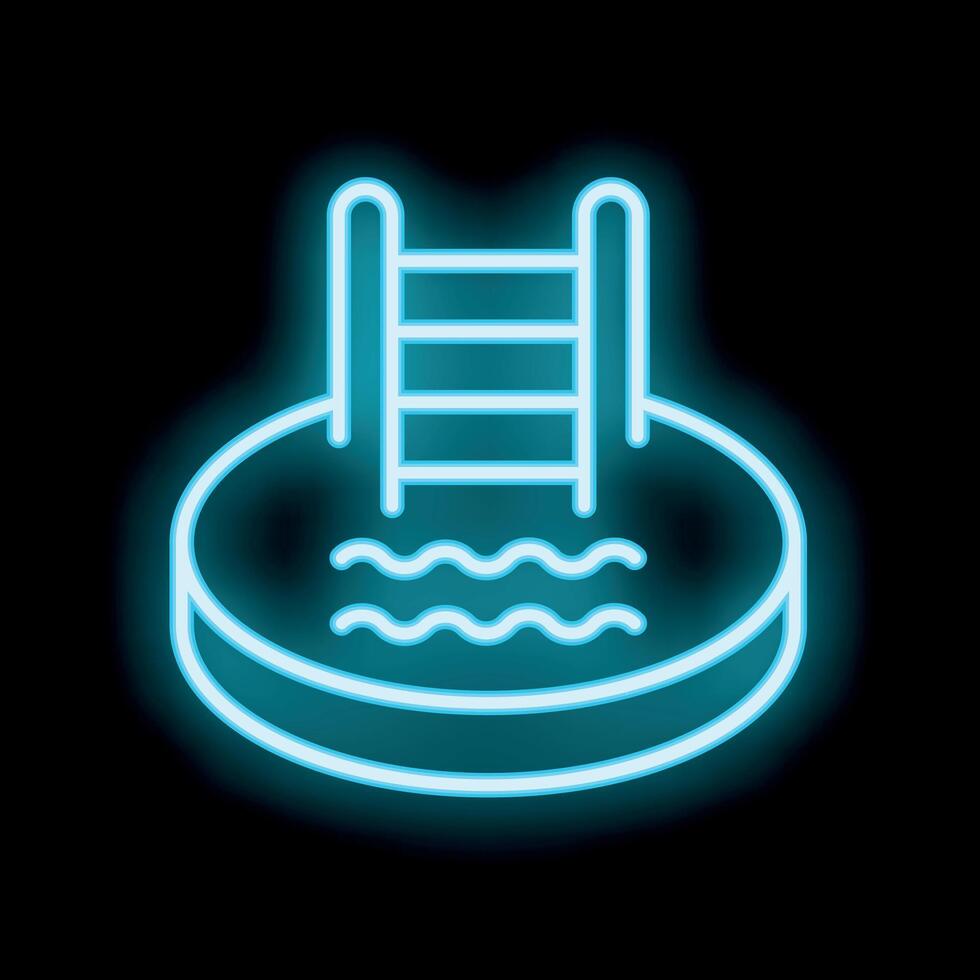 Blue neon sign depicting swimming pool with ladder on black background vector