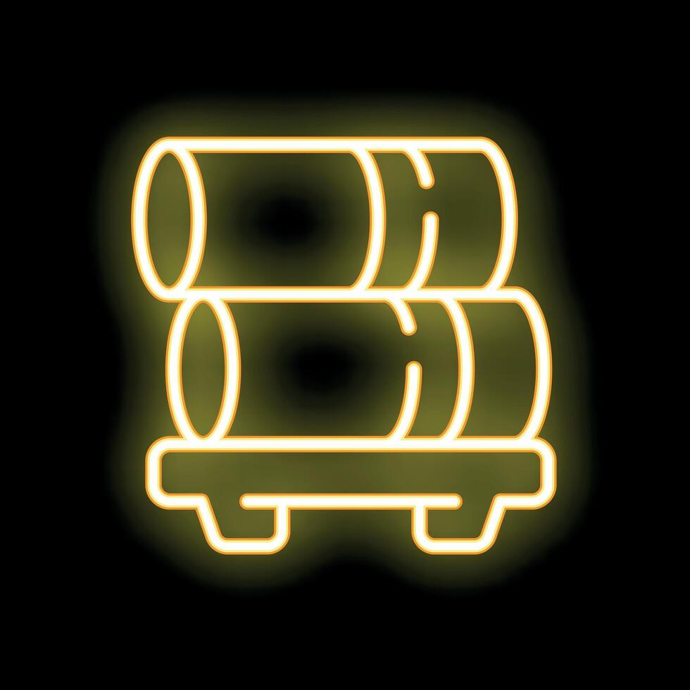 Neon sign of wood logs on pallets glowing in dark background vector
