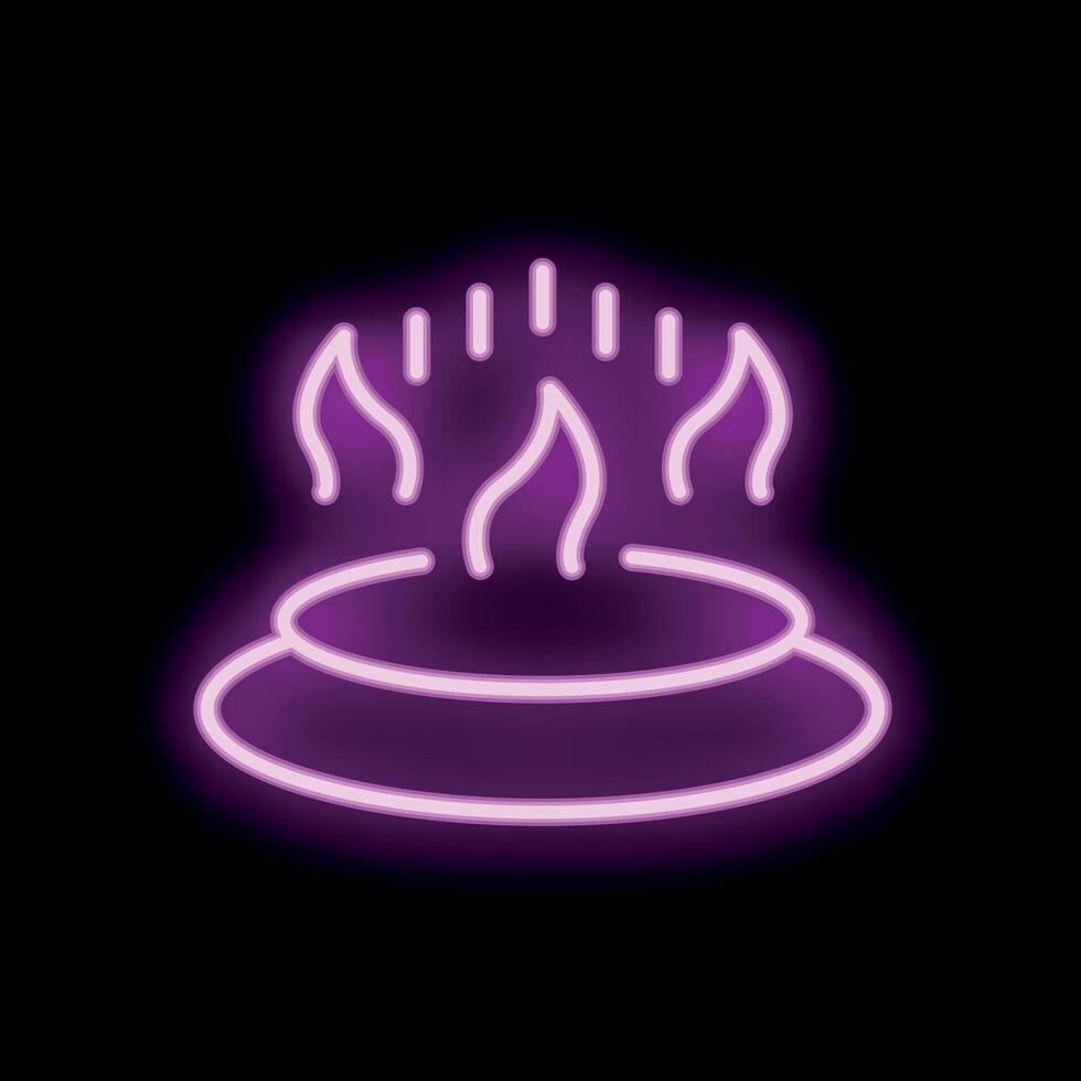 Purple neon sign of flames burning on a surface icon vector