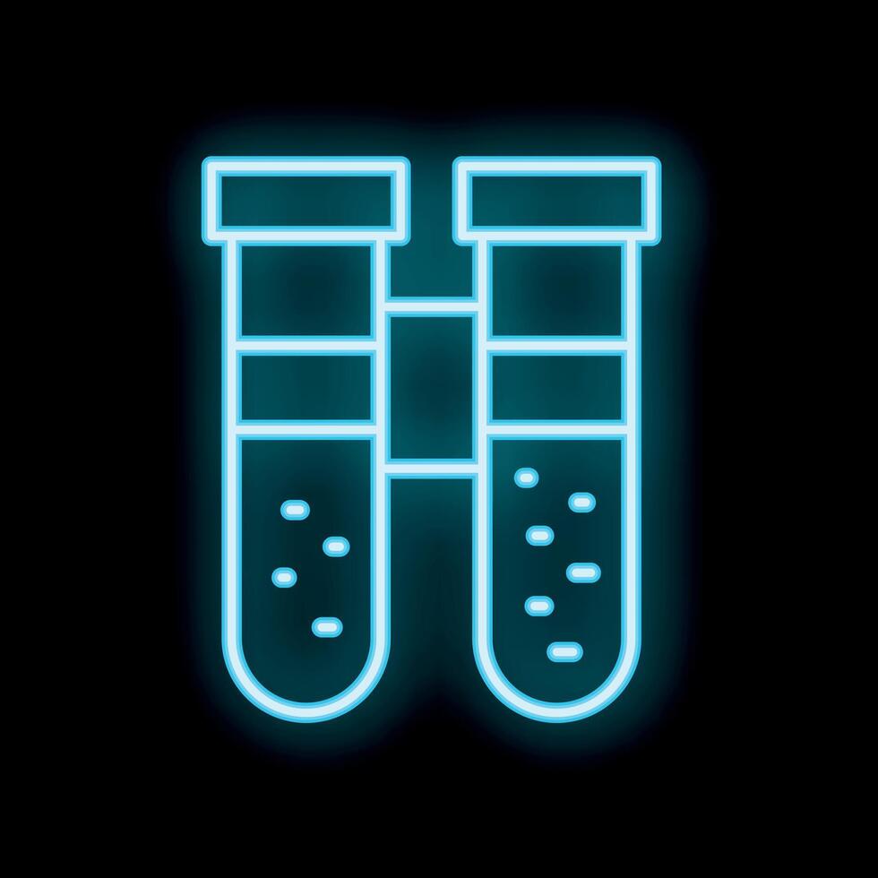 Neon icon of two test tubes glowing on black background vector