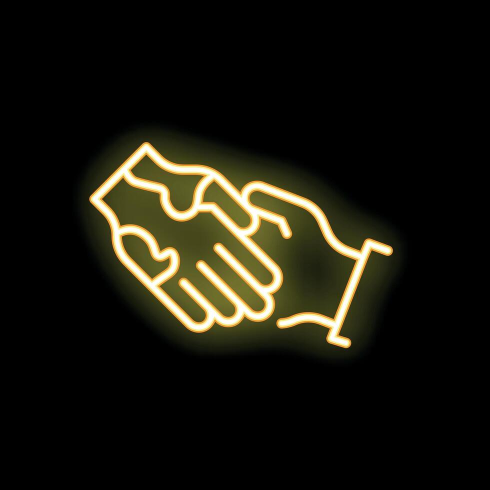 Two business people shaking hands with neon light effect vector