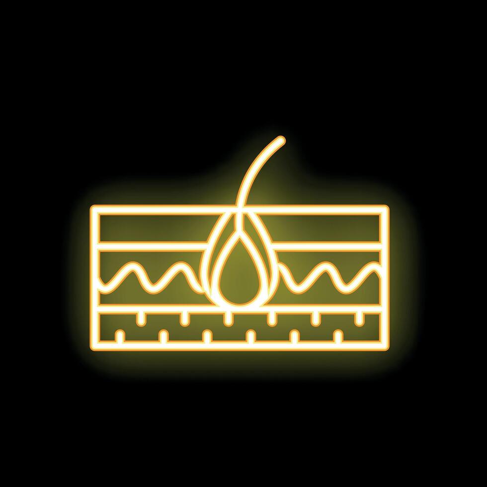 Neon icon of skin layers showing hair follicle vector