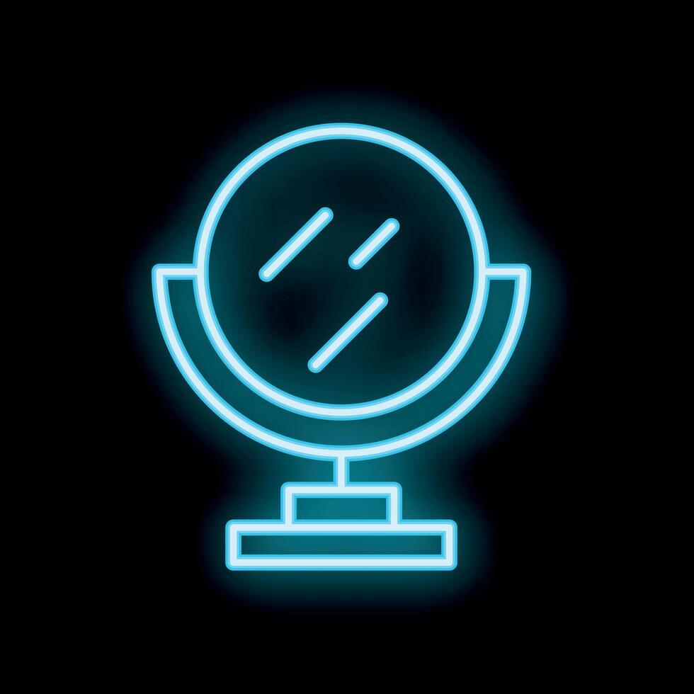 Neon icon of a makeup mirror glowing on black background vector