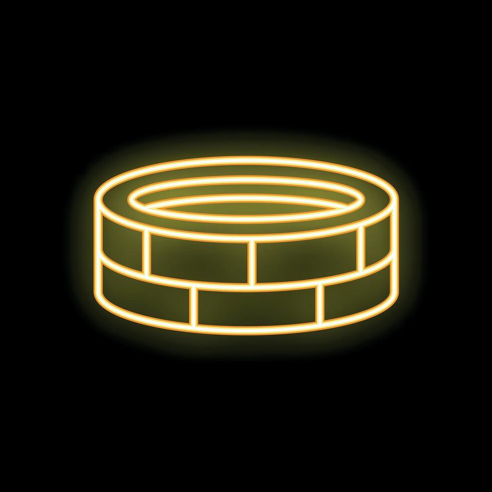 Neon icon of water well with yellow contour glowing on black background vector