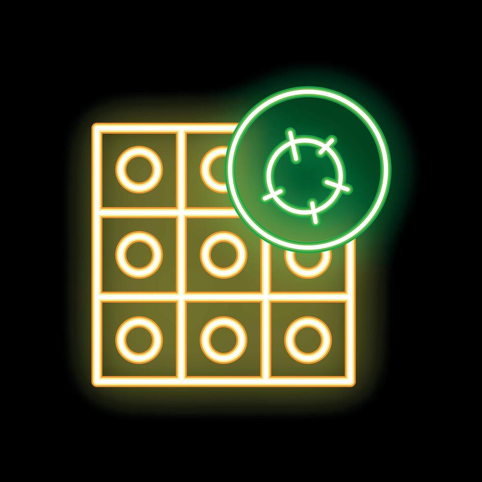 Neon green tic tac toe game board glowing on black background vector