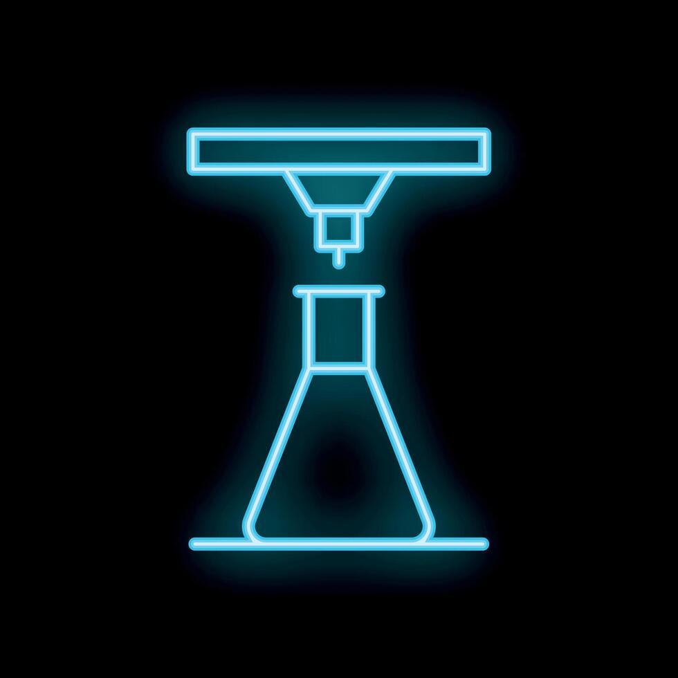 Neon icon of automatic machine pouring liquid into erlenmeyer flask vector