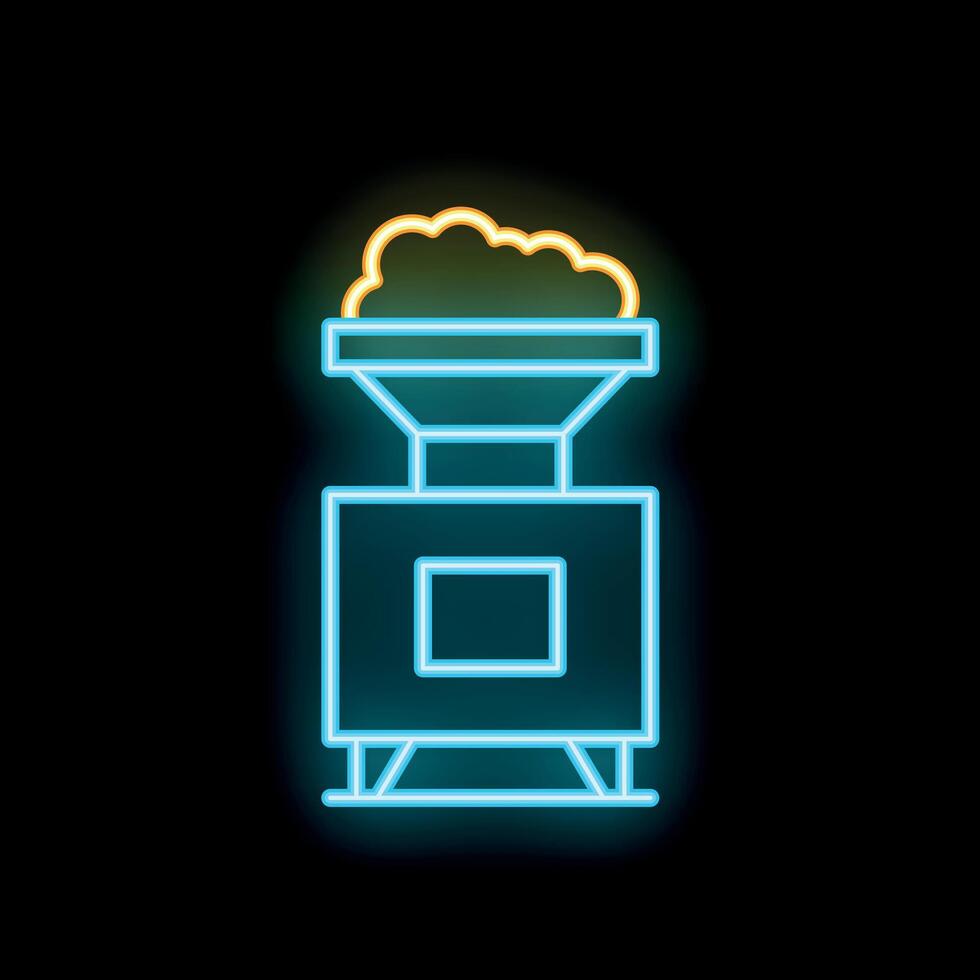 Neon icon of industrial shredder machine processing waste material vector
