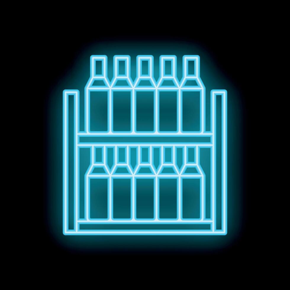 Neon glowing icon of bottles on shelf on black background vector