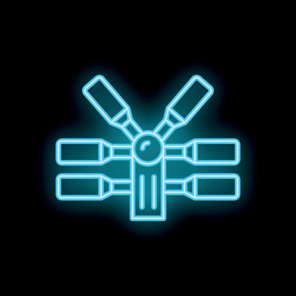 Neon icon of international space station orbiting earth vector