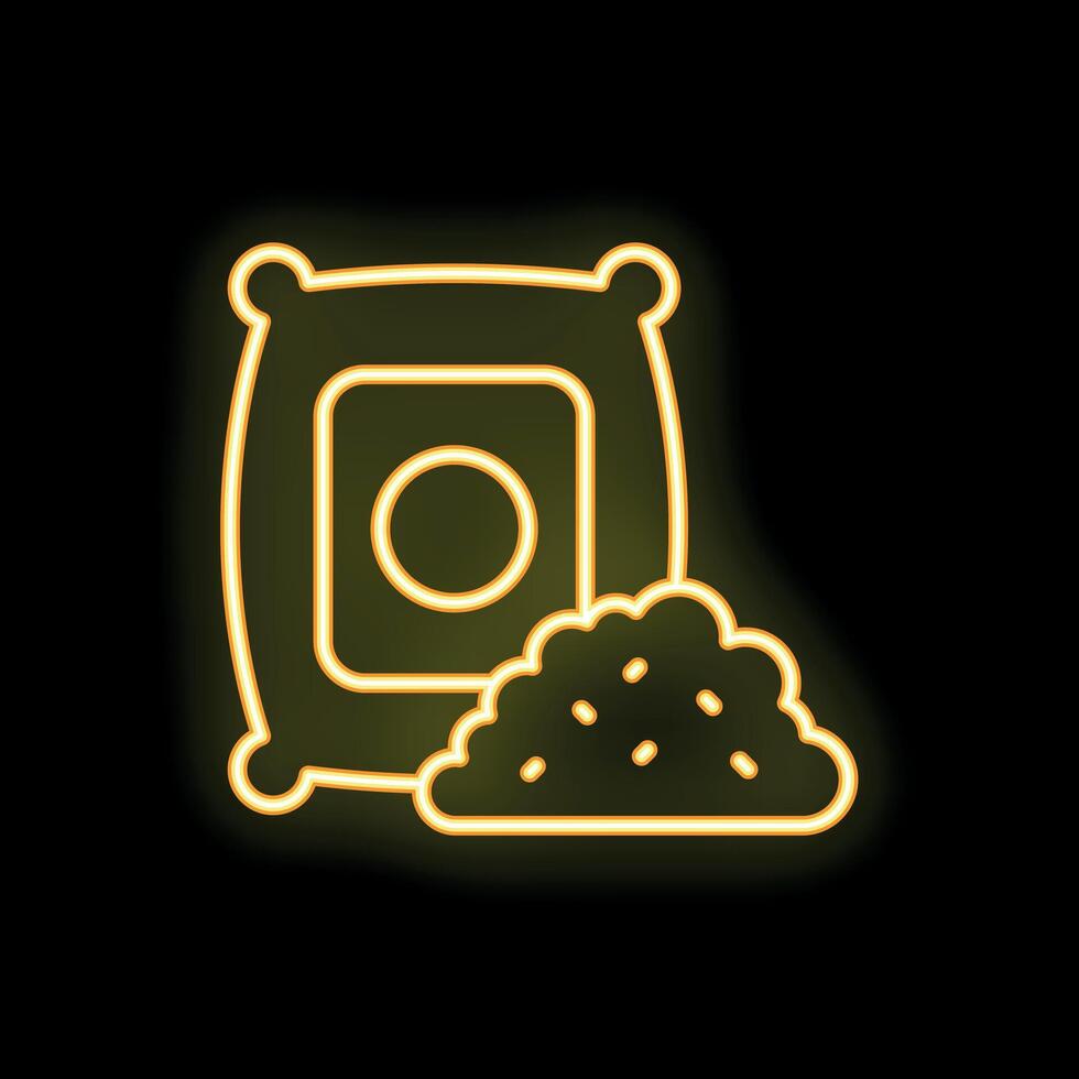 Glowing neon line fertilizer bag icon isolated on black background vector