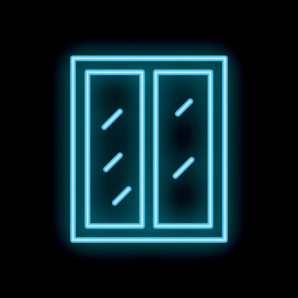 Neon blue light glowing window frame with glass reflection effect on black background illustration vector