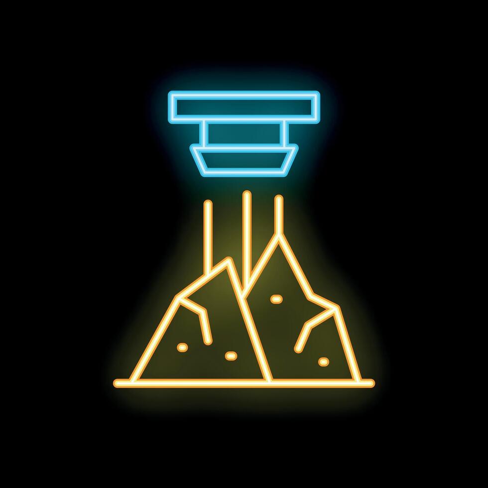 Neon icon of a mining excavator extracting minerals from the ground vector