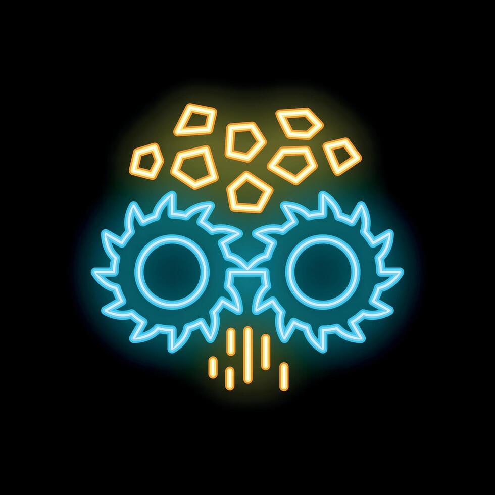 Neon icon of cogwheels grinding something into small pieces vector