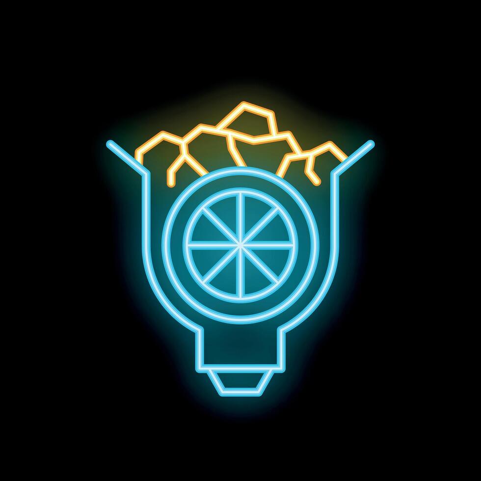 Neon icon of light bulb with orange slices representing vitamin c benefits for energy and focus vector