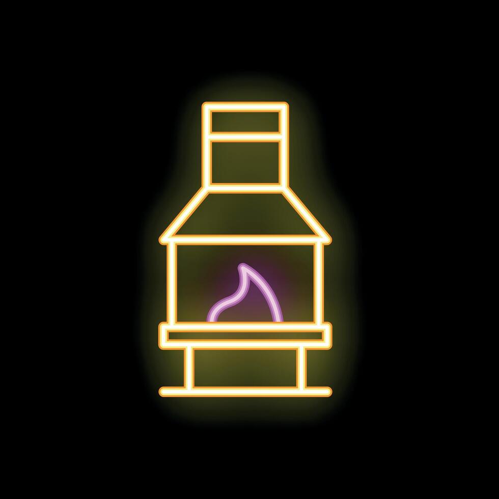 Neon fireplace burning with purple and yellow flames icon vector