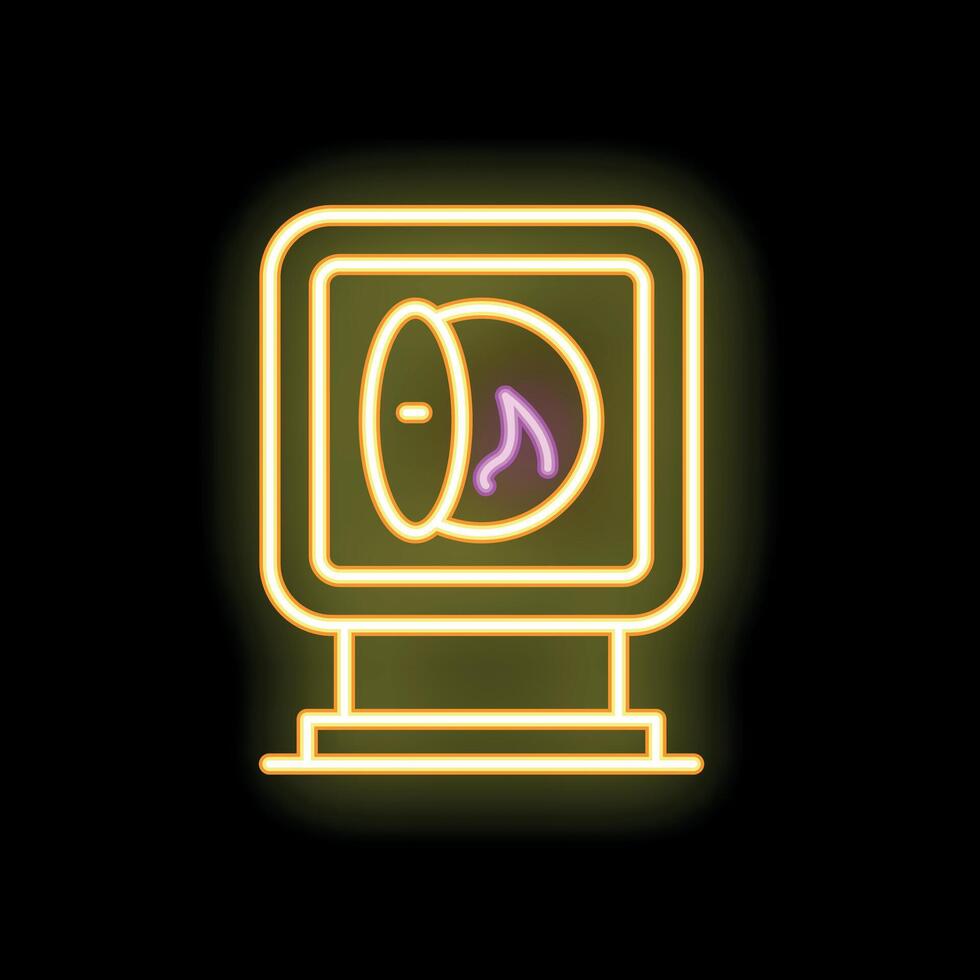Neon sign representing a bank vault door opening on black background vector