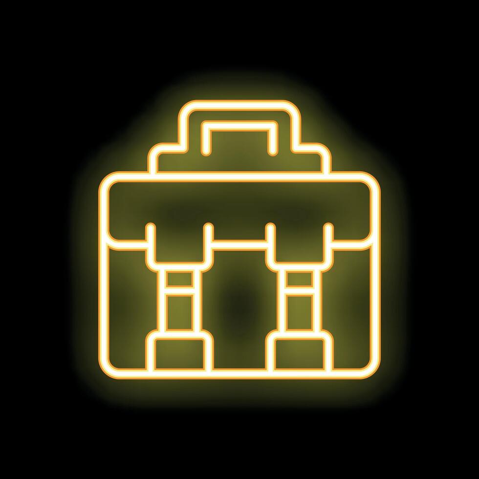 Yellow neon icon of a toolbox glowing on black background vector